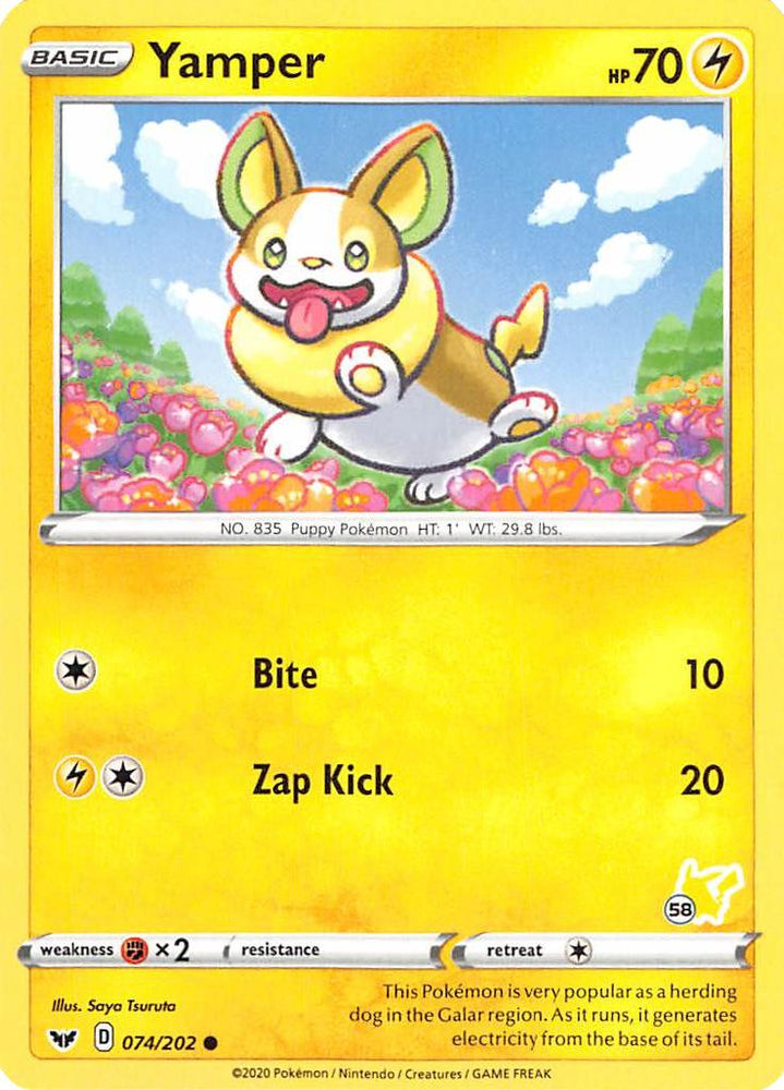 Yamper (074/202) (Pikachu Stamp #58) [Battle Academy 2022]